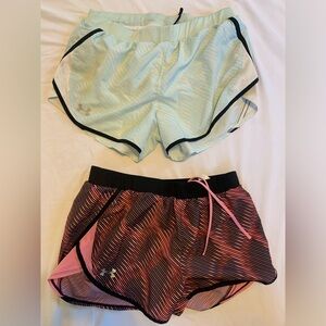 Under Armour Women's HeatGear Running Shorts Size M Black Pink Blue Lined Shorts